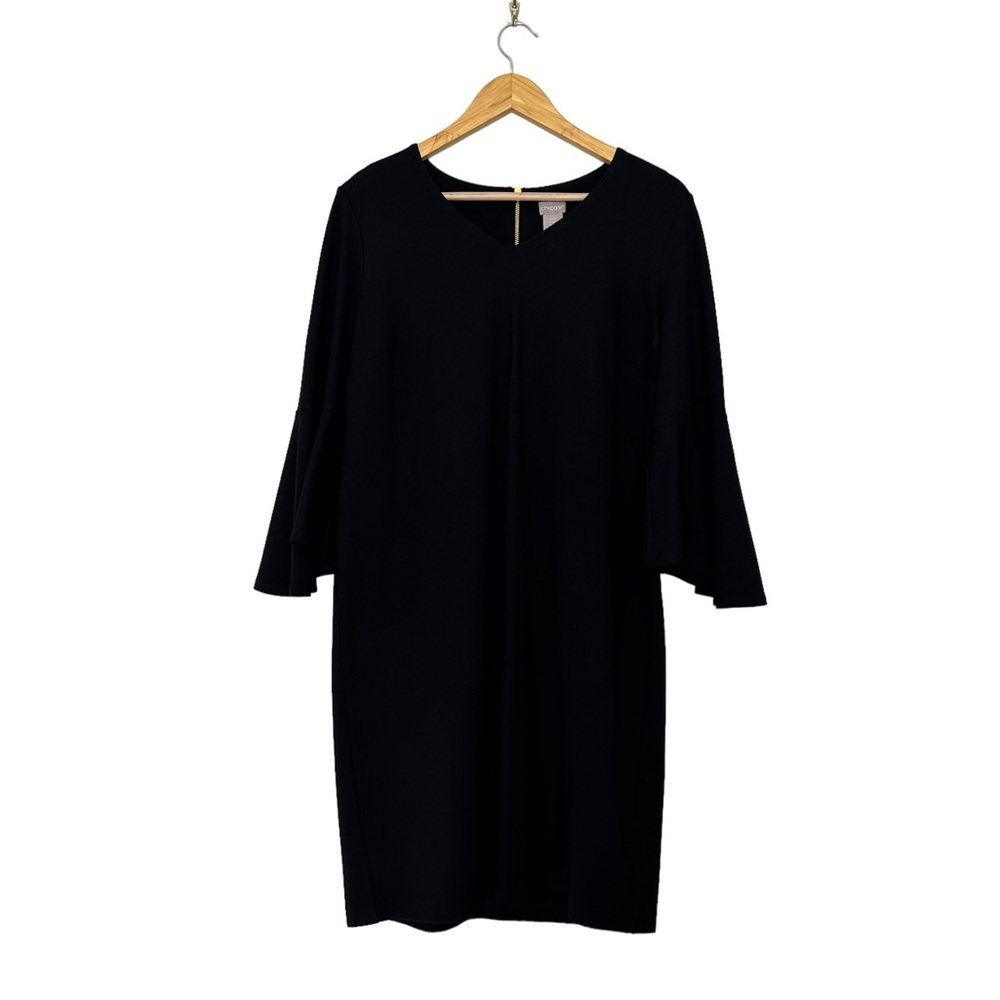 Chico's Black Ponte Flare Bell Sleeve Sheath Dress Women's Sz 0.5( U.S 6)